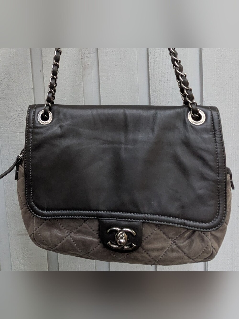 Authentic Chanel In the Mix Two-tone Grey Calfskin Flap Bag From 2011/2012